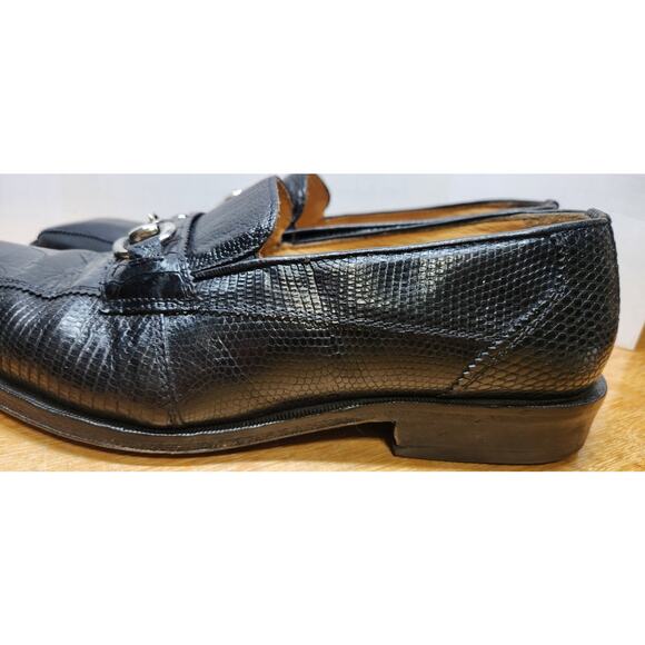 David Eden Lizard/Ostrich Loafer Sz 10.5 Black Leather Silver Horsebit
